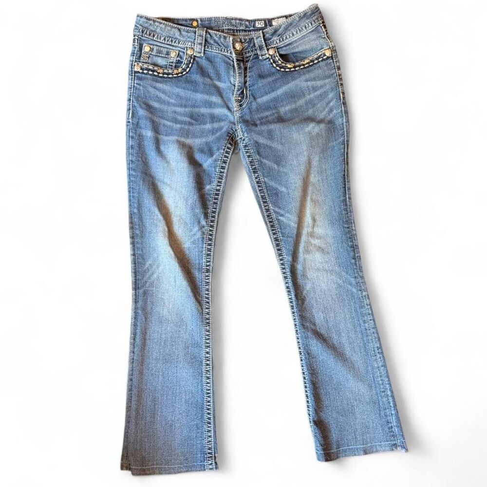 Miss Me Signature Rise Boot Jeans Size 30 Medium Wash Embellished Flap Pocket